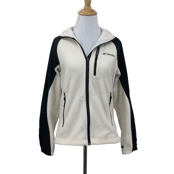 Columbia Full Zip Jacket Womens S Small Cream Colorblock Fleece Raglan Pockets - Picture 1 of 15